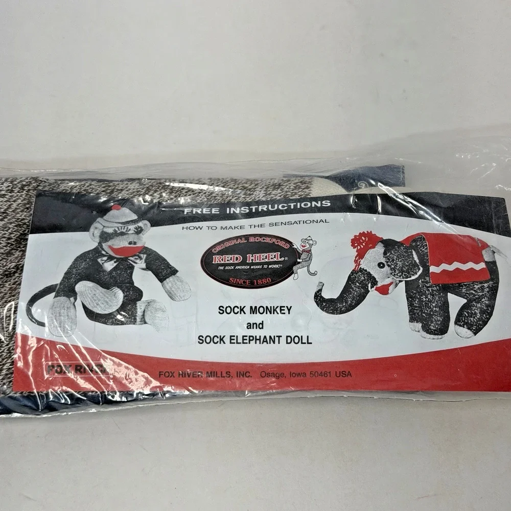 Original Rockford Red Heel Socks 2 Pair Sock Monkey/Elephant Doll Instruction L